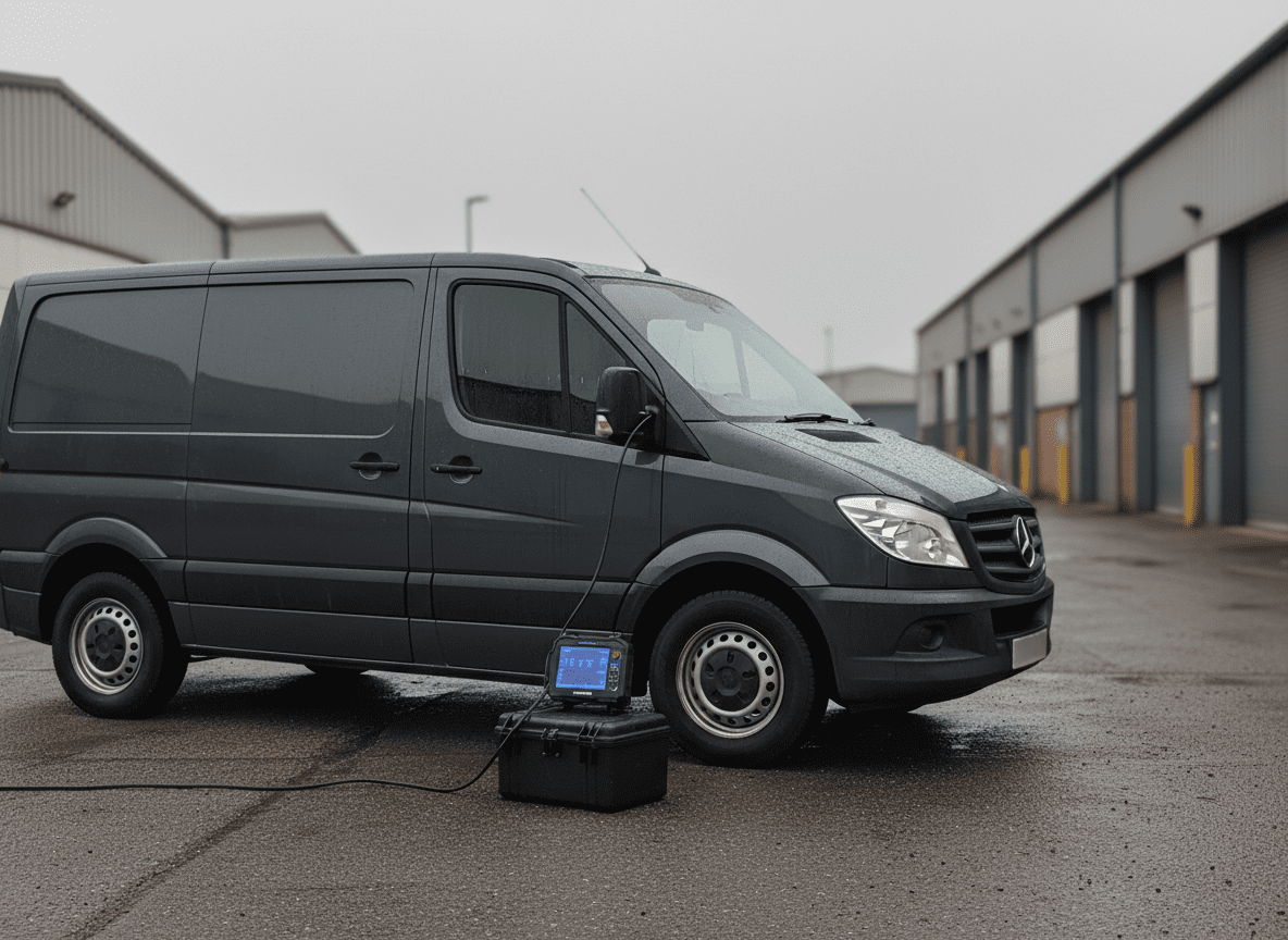 Vehicle diagnostics being carried out in an industrial estate setting